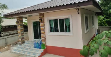 These small house plans to be built under 80 square meters. It consists of 2 bedrooms, 2 bathrooms, a living area and a kitchen with estimated costs starting 300 thousand Baht or 500 thousand in Philippine Peso. Suitable for small families.