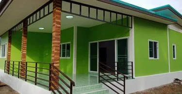 If you are looking for an eye-catching green exterior house If you are looking for an eye-catching green exterior house color ideas, check these two house designs that consist of two to three bedrooms, one bathroom, living room, a kitchen and a total area under 120 square meters of living space The budget for the construction is 780, 000 baht below.